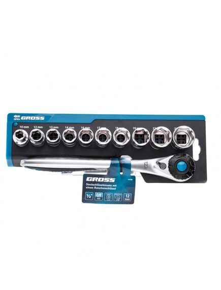 Набор торцевых головок 1/2" трещотка 120 зубьев 12 предметов GROSS 14138, фото , изображение 4 - Метэкс