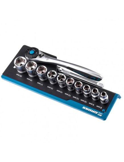 Набор торцевых головок 3/8" трещотка 120 зубьев 12 предметов GROSS 14139, фото , изображение 2 - Метэкс