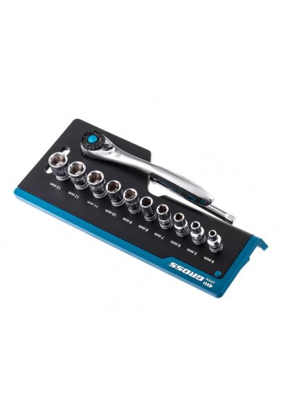 Набор торцевых головок 1/4" трещотка 120 зубьев 12 предметов GROSS 14141, фото , изображение 2 - Метэкс