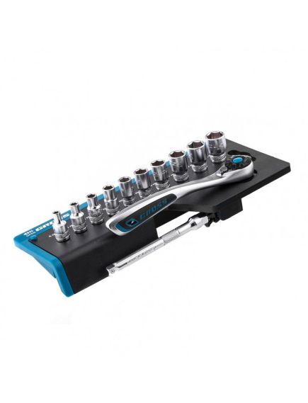 Набор торцевых головок 1/4" трещотка 120 зубьев 12 предметов GROSS 14141, фото , изображение 3 - Метэкс