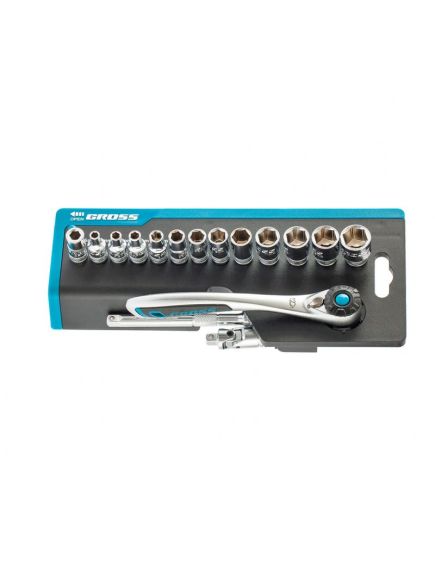 Набор торцевых головок 1/4" трещотка 120 зубьев 36 предметов GROSS 14142, фото , изображение 2 - Метэкс