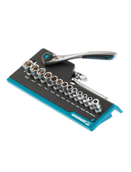 Набор торцевых головок 1/4" трещотка 120 зубьев 36 предметов GROSS 14142, фото , изображение 3 - Метэкс