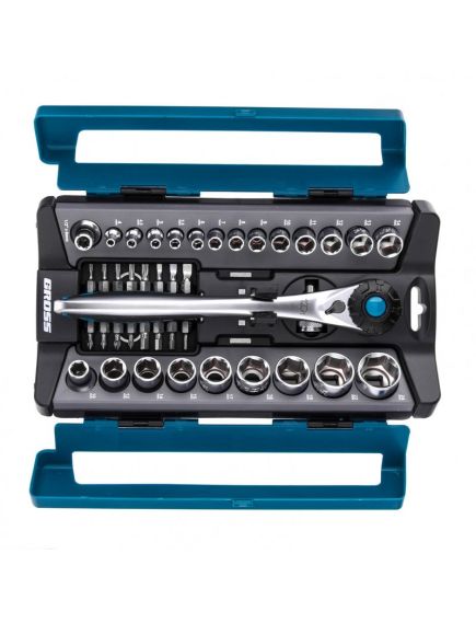 Набор торцевых головок 1/2" 1/4" трещотка 120 зубьев 41 предмет GROSS 14143, фото , изображение 2 - Метэкс