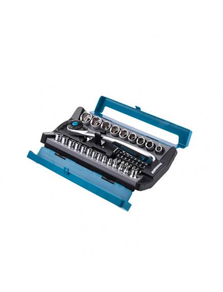 Набор торцевых головок 1/2" 1/4" трещотка 120 зубьев 41 предмет GROSS 14143, фото , изображение 3 - Метэкс