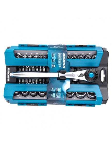 Набор торцевых головок 1/2" 1/4" трещотка 120 зубьев 41 предмет GROSS 14143, фото , изображение 5 - Метэкс