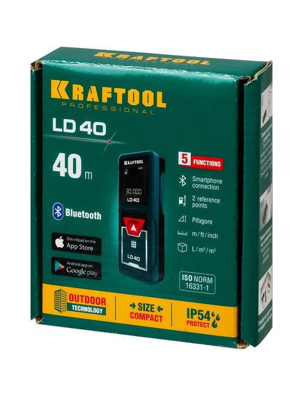 Дальномер лазерный (дальн. 40 м, погрешн. 1,5 мм, класс 2) LD-40 KRAFTOOL 34763, фото , изображение 2 - Метэкс