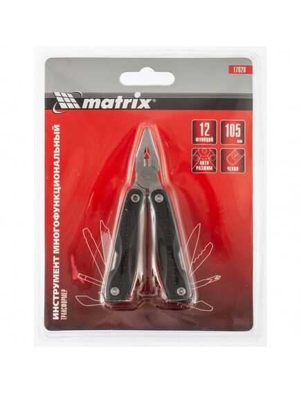 Нож многофункциональный 12 функций авторазжим компактный размер в чехле 105 мм MATRIX 17620, фото , изображение 5 - Метэкс