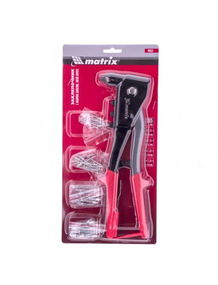 Заклепочник 260 мм литой с набором заклепок заклепки 2,4-3,2-4,0-4,8 мм MATRIX 40552, фото , изображение 5 - Метэкс