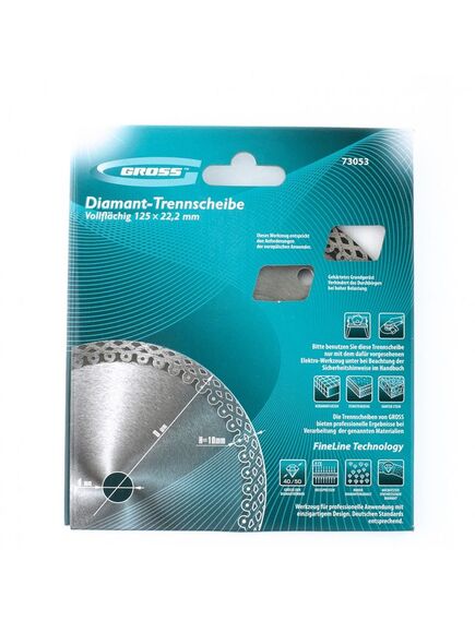 Диск алмазный 125 х 22,2 мм сплошной тонкий мокрая резка GROSS 73053, фото , изображение 2 - Метэкс