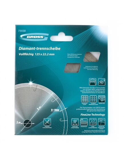 Диск алмазный 125 х 22,2 мм сплошной c лазерной перфорацией мокрая резка GROSS 73038, фото , изображение 3 - Метэкс