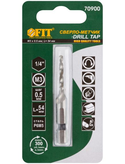 Сверло-метчик М3 х 0.5 мм Р6М5 FIT 70900, фото , изображение 2 - Метэкс