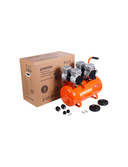 Компрессор прям. привод безмасляный (2 кВт, 300л/мин, 50л, 220В) КРАТОН АС-300-50-OFS (30101053), фото , изображение 5 - Метэкс