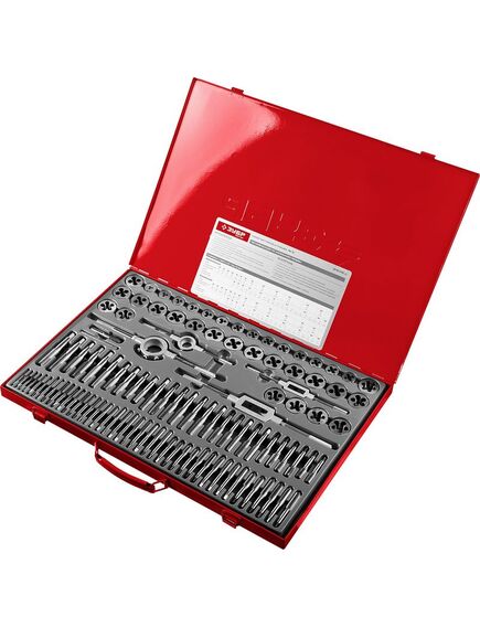 Набор метчиков и плашек 110 предметов 9ХС ЗУБР 28119-Н110, фото , изображение 2 - Метэкс