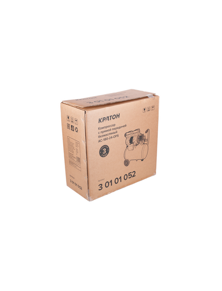 Компрессор прям. привод безмасляный (1 кВт, 180л/мин, 24л, 220В) КРАТОН АС-180-24-OFS (30101052), фото , изображение 4 - Метэкс