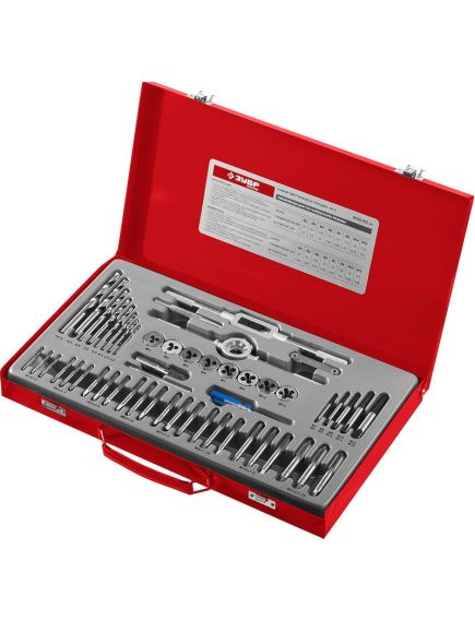 Набор метчиков и плашек 52 предмета 9ХС ЗУБР 28130-Н52_z01, фото , изображение 2 - Метэкс