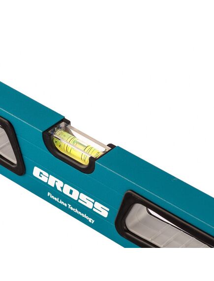 Уровень алюминиевый 600 мм усиленный с ударопрочными заглушками, 3 глазка GROSS 34326, фото , изображение 2 - Метэкс