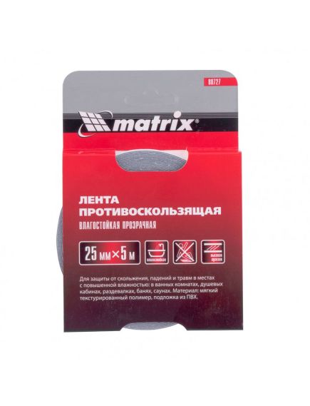 Лента противоскользящая влагостойкая прозрачная 25 мм х 5 м MATRIX 88727, фото , изображение 2 - Метэкс