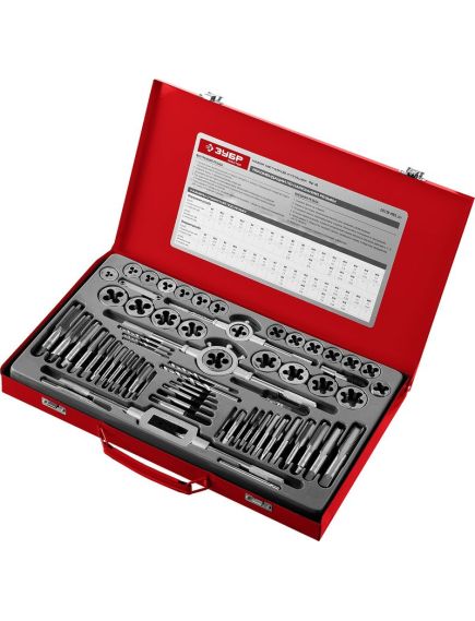 Набор метчиков и плашек 65 предметов 9ХС ЗУБР 28118-Н65_z01, фото , изображение 2 - Метэкс