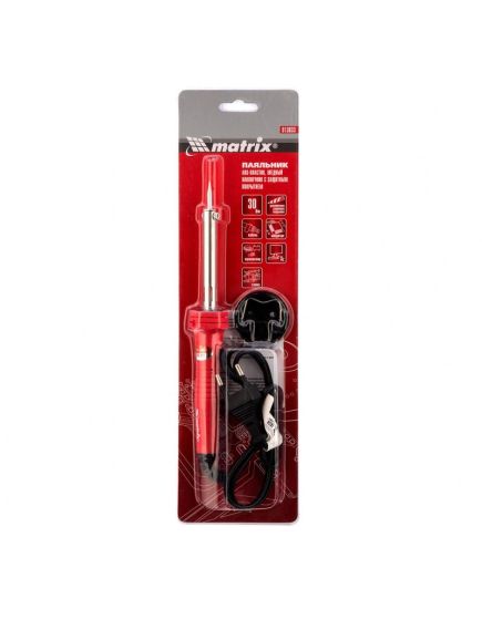 Паяльник 30 Вт пластиковая рукоятка жало конус с долговечным покрытием MATRIX 913033, фото , изображение 3 - Метэкс