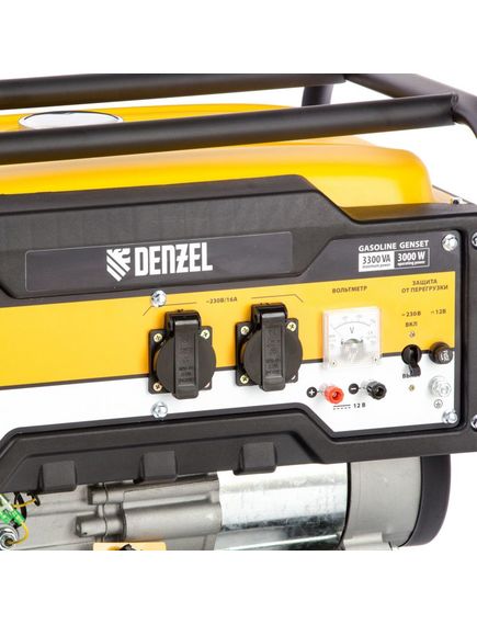 Генератор бенз. (3 - 3,3 кВт, 220 В, 15л, ручной стартер) DENZEL PS-33 (946834), фото , изображение 2 - Метэкс
