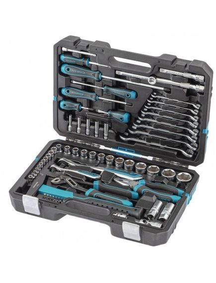 Набор инструментов 1/2", 1/4" пластиковый кейс 76 предметов GROSS 14156, фото , изображение 2 - Метэкс