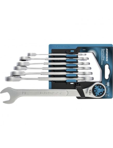 Набор ключей комбинированных трещоточных 8-19 мм 7 шт GROSS 14859, фото , изображение 2 - Метэкс