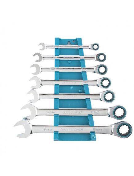 Набор ключей комбинированных трещоточных 8-19 мм 7 шт GROSS 14890, фото , изображение 3 - Метэкс