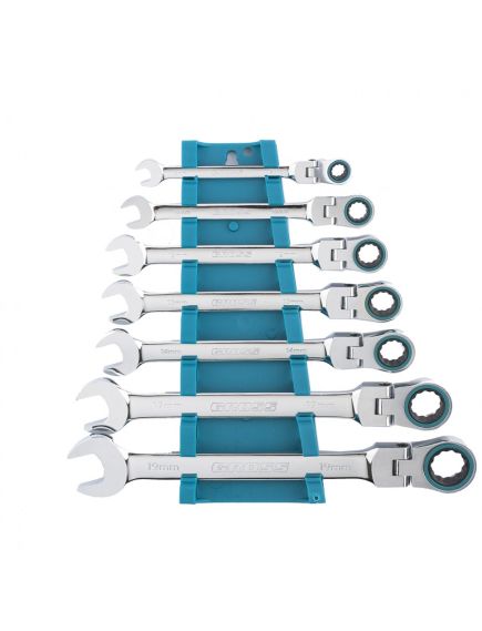 Набор ключей комбинированных трещоточных 8-19 мм шарнирные 7 шт GROSS 14891, фото , изображение 2 - Метэкс