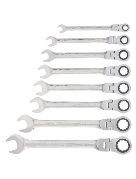 Набор ключей комбинированных трещоточных 8-19 мм шарнирные 8 шт MATRIX 14898, фото , изображение 2 - Метэкс