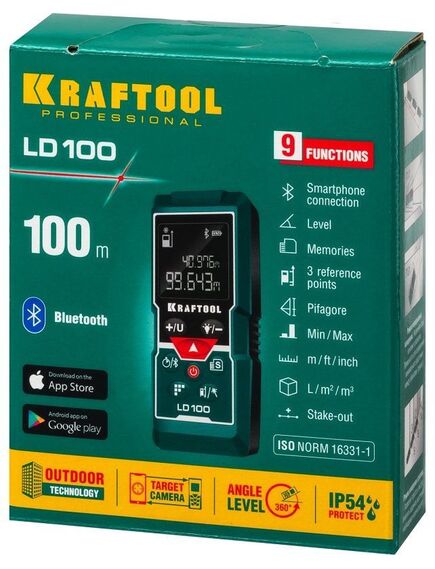 Дальномер лазерный (дальн.100 м, погрешн. 1,5 мм, класс 2) LD-100 KRAFTOOL 34765, фото , изображение 3 - Метэкс