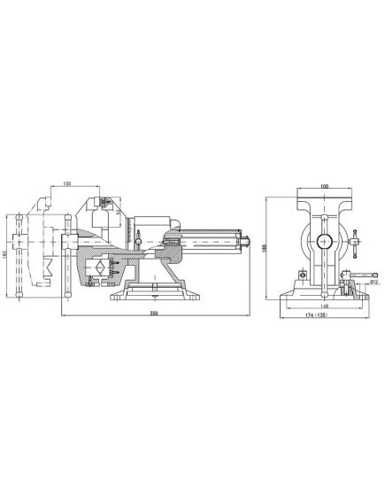 Тиски слесарные 100 мм многофункциональные с поворотом в двух плоскостях ЗУБР 32712-100, фото , изображение 2 - Метэкс