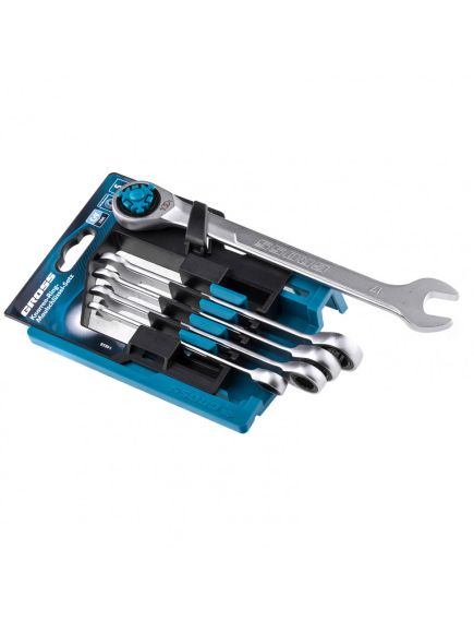 Набор ключей комбинированных трещоточных 8-17 мм 5 шт GROSS 14858, фото , изображение 2 - Метэкс