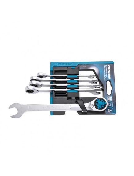 Набор ключей комбинированных трещоточных 8-17 мм 5 шт GROSS 14858, фото , изображение 4 - Метэкс