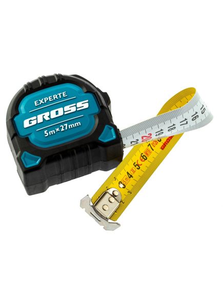 Рулетка 5 м х 27 мм двухкомпонентный корпус, магнит, двухсторонняя разметка, нейлон GROSS 32575, фото , изображение 3 - Метэкс