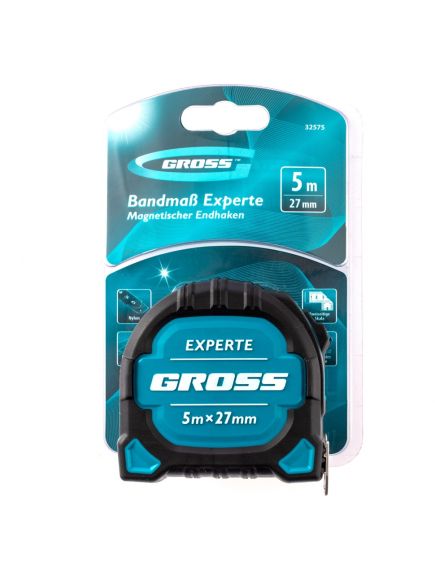 Рулетка 5 м х 27 мм двухкомпонентный корпус, магнит, двухсторонняя разметка, нейлон GROSS 32575, фото , изображение 4 - Метэкс