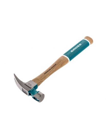Молоток-гвоздодер 280 г c магнитом обрезиненная рукоятка American hickory GROSS 10417, фото , изображение 4 - Метэкс