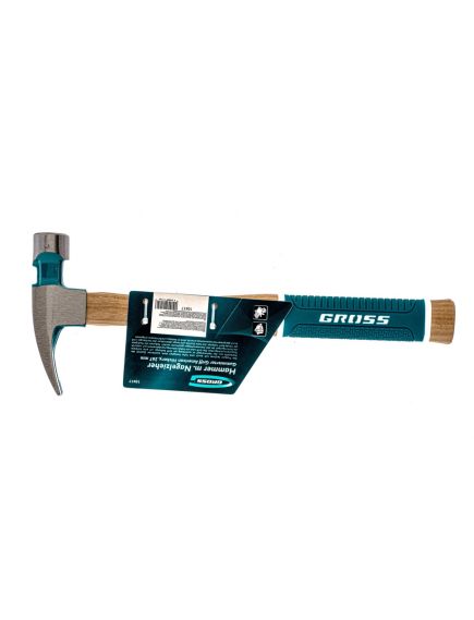 Молоток-гвоздодер 280 г c магнитом обрезиненная рукоятка American hickory GROSS 10417, фото , изображение 6 - Метэкс