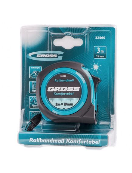 Рулетка 3 м х 19 мм "Komfortabel" обрезиненый корпус GROSS 32560, фото , изображение 4 - Метэкс