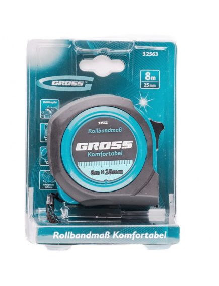 Рулетка 8 м х 25 мм "Komfortabel" обрезиненый корпус GROSS 32563, фото , изображение 4 - Метэкс