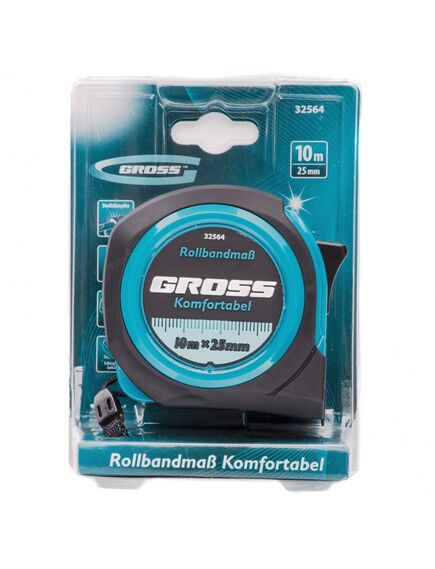 Рулетка 10 м х 25 мм "Komfortabel" обрезиненый корпус GROSS 32564, фото , изображение 4 - Метэкс