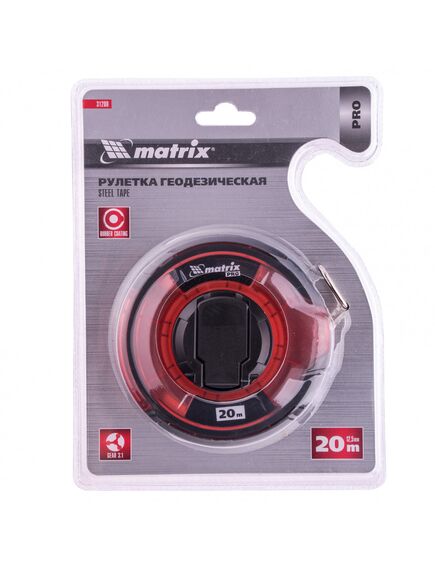 Рулетка геодезическая 20 м х 12,5 мм стальная лента закрытый корпус MATRIX 31280, фото , изображение 5 - Метэкс