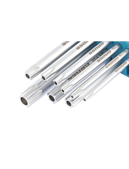Набор ключей имбусовых TORX-TT T10-T50 9 шт удлиненные S2 сатинированные GROSS 16407, фото , изображение 3 - Метэкс