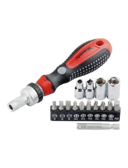 Отвертка реверсивная 16 шт 1/4 с набором бит и насадок торцевых MATRIX 11332, фото , изображение 2 - Метэкс