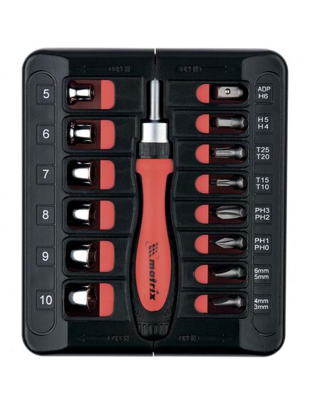 Отвертка реверсивная 23 шт с набором бит и торцевых головок MATRIX 11786, фото , изображение 3 - Метэкс