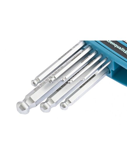 Набор ключей имбусовых 1,5-10 мм HEX S2 9 шт удлиненные с шаром сатинированные GROSS 16403, фото , изображение 3 - Метэкс