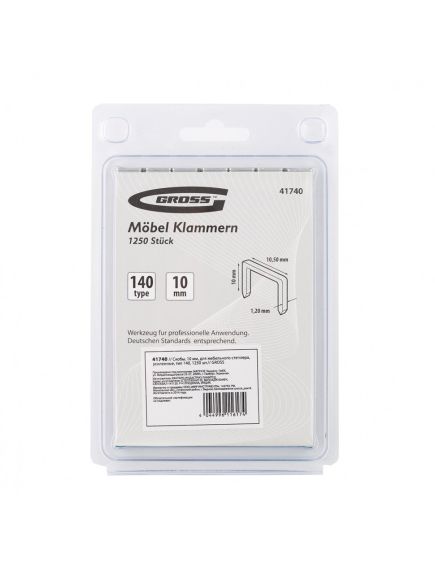 Скобы 10 мм для мебельного степлера усиленные тип 140 1250 шт GROSS 41740, фото , изображение 4 - Метэкс