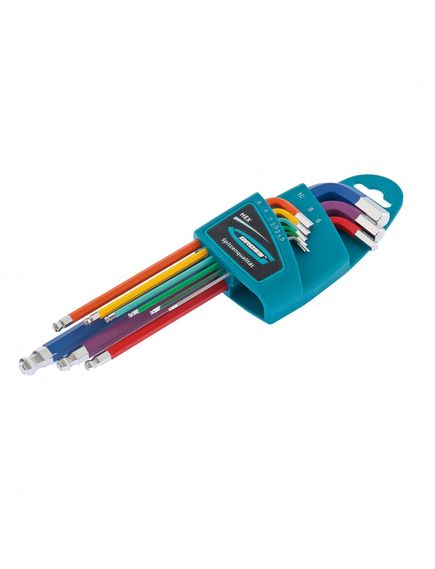 Набор ключей имбусовых 1,5-10 мм HEX S2 9 шт магнит экстра-длинные с шаром хром/краска GROSS 16400, фото , изображение 5 - Метэкс