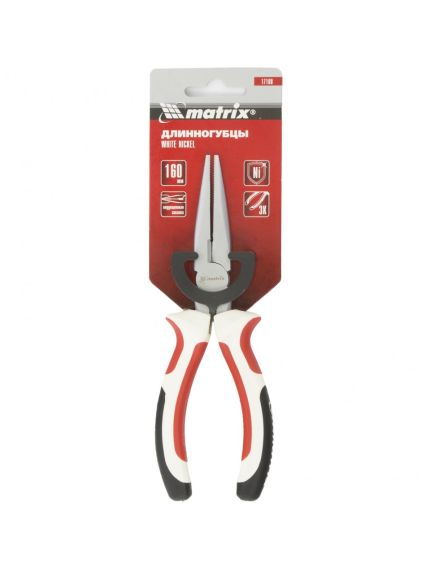 Длинногубцы 160 мм прямые White Nickel никелированные трехкомпонентные рукоятки MATRIX 17188, фото , изображение 3 - Метэкс