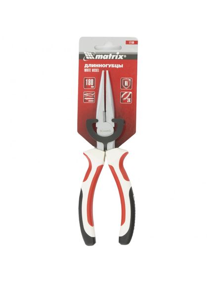 Длинногубцы 180 мм прямые White Nickel никелированные трехкомпонентные рукоятки MATRIX 17189, фото , изображение 3 - Метэкс