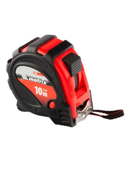 Рулетка 10 м х 32 мм Status Magnet 3 fixations обрезиненный корпус зацеп с магнитом MATRIX 31000, фото , изображение 3 - Метэкс